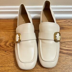 Senda Cream Loafers with Gold Buckle